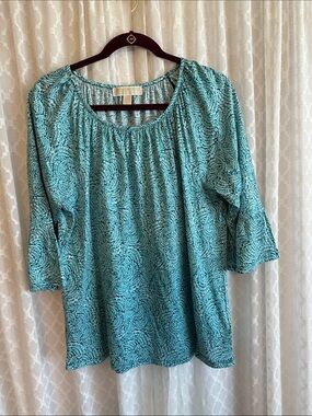 #898 Michael Kors Teal Swirl Scoop Neck Tunic